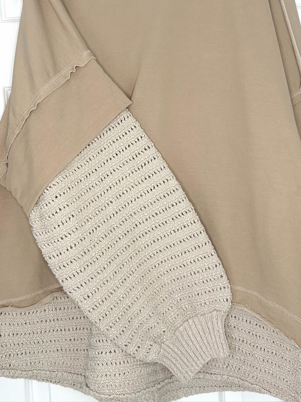We The Free Two-Tone Cream & Tan Mixed-Media Crewneck Sweater Size XL - Picture 6 of 8